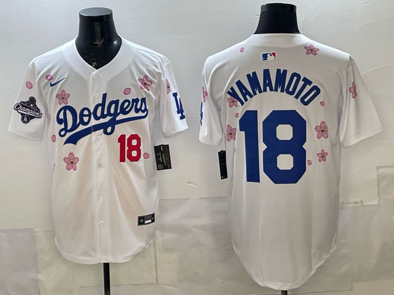 Men Los Angeles Dodgers #18 Yamamoto White Sakura Edition 2026 Nike MLB Jersey 003